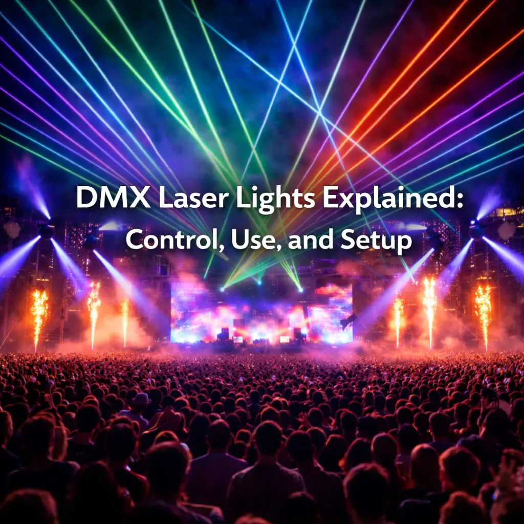 3DMX laser lights guide cover with centered title and live show scene - DMX Laser Lights Explained: Control, Use, and Setup - Vorlane 3DMX laser lights guide cover with centered title and live show scene - DMX Laser Lights Explained: Control, Use, and Setup - Vorlane
