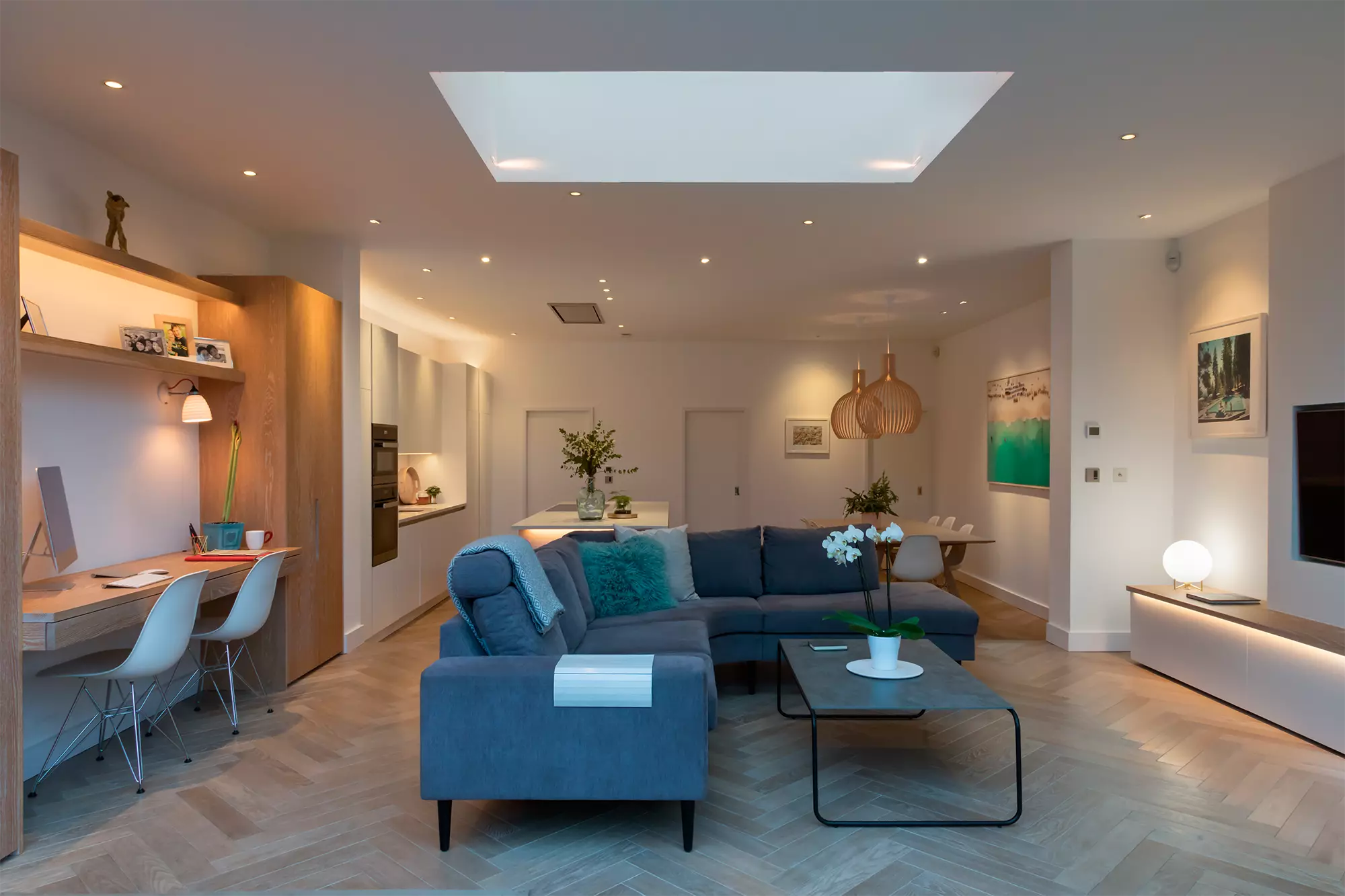 A modern well lit living room featuring multiple lighting sources including recessed ceiling lights a large skylight - 50+ Inspiring Living Room Lighting Ideas for May 2026 - Vorlane A modern well lit living room featuring multiple lighting sources including recessed ceiling lights a large skylight - 50+ Inspiring Living Room Lighting Ideas for May 2026 - Vorlane