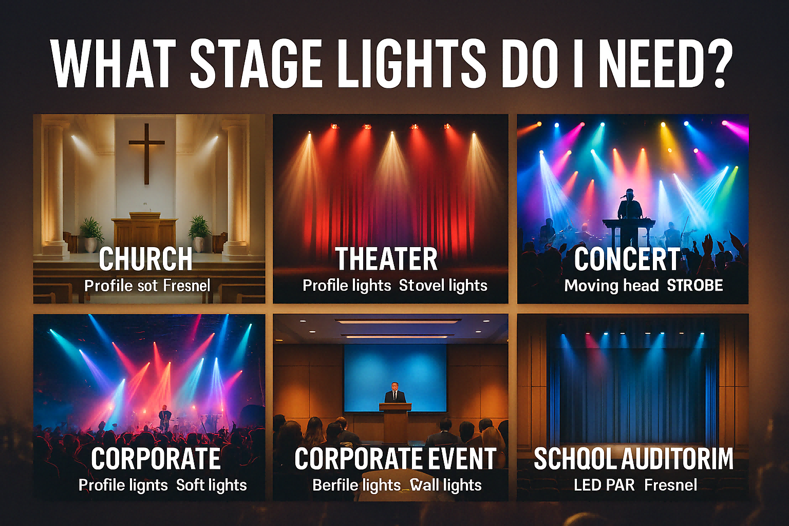 Different types of stage lights categorized by event use case - What Stage Lights Do I Need? - Vorlane - Vorlane Different types of stage lights categorized by event use case - What Stage Lights Do I Need? - Vorlane - Vorlane