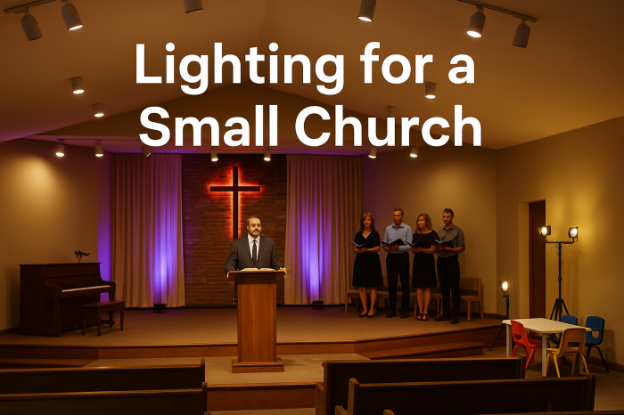 Small church interior showing multi zone lighting design with PAR wash and LED lights - Lighting for a Small Church: Solutions and Designs - Vorlane - Vorlane Small church interior showing multi zone lighting design with PAR wash and LED lights - Lighting for a Small Church: Solutions and Designs - Vorlane - Vorlane