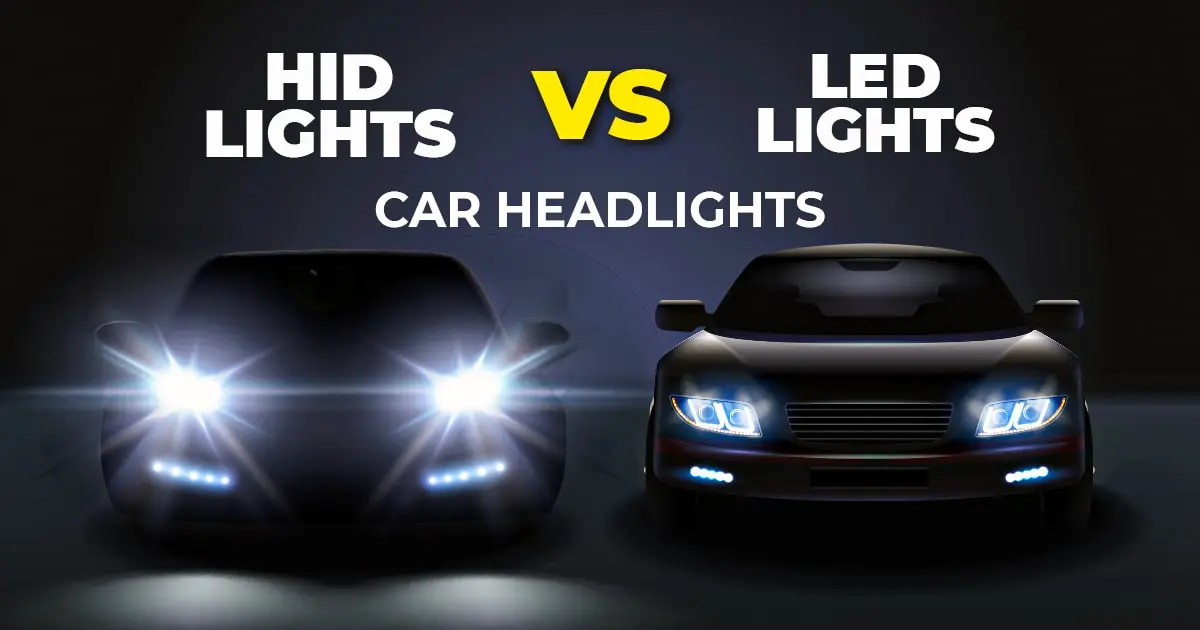 Two cars side by side one with HID lights and the other with regular headlights illuminating the road ahead - What Are HID Headlights? - Vorlane - Vorlane Two cars side by side one with HID lights and the other with regular headlights illuminating the road ahead - What Are HID Headlights? - Vorlane - Vorlane